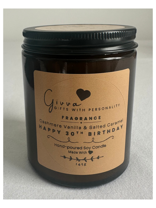 30th Birthday Candle – Cashmere Vanilla & Salted Caramel